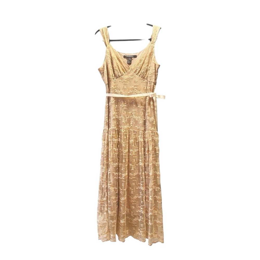 Vintage Jonathan Martín Tan Gold Meatalic Floral Lace Dress